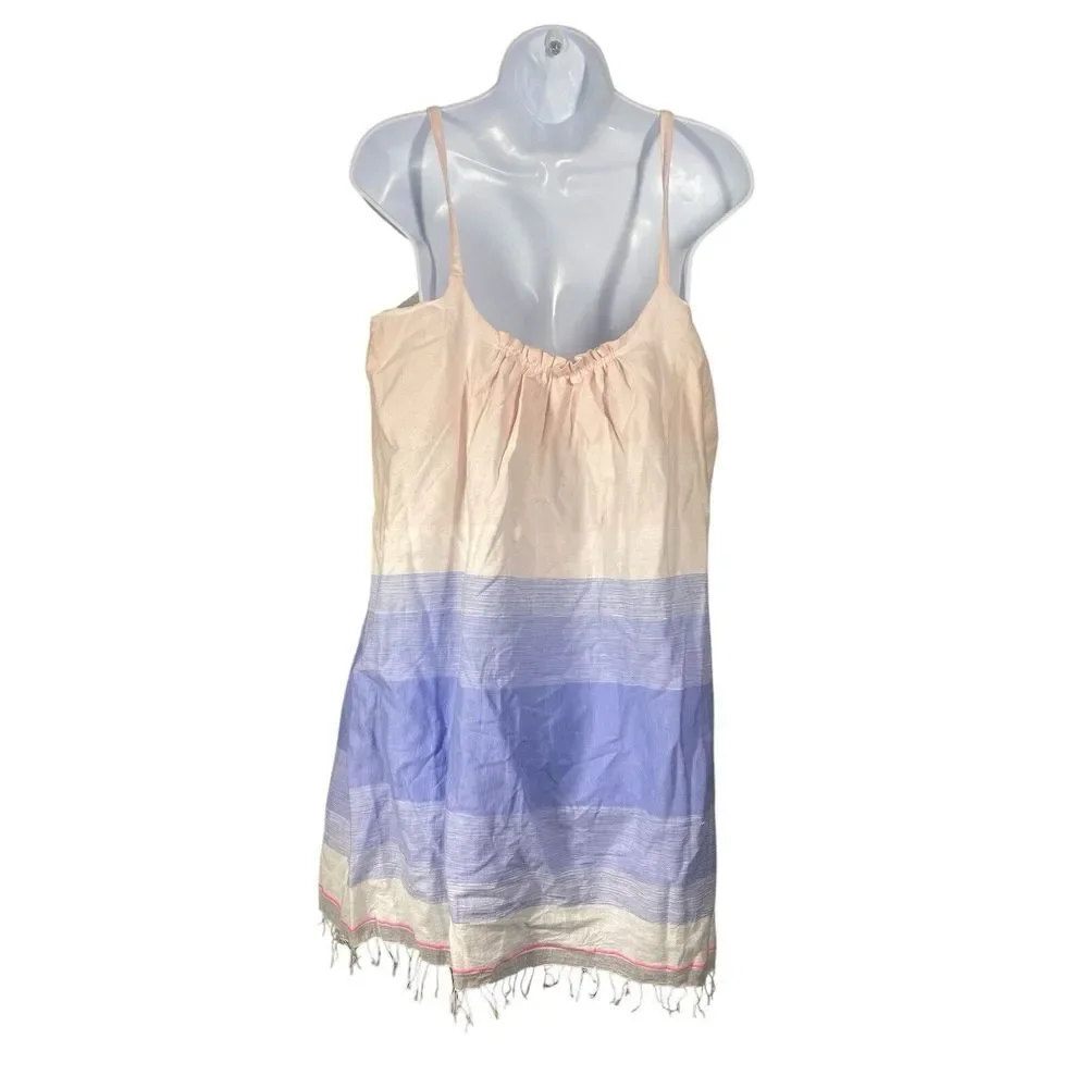 LEMLEM Womens Jelba Fringed Striped Cotton Mini Dress‎ Pastel Pink Size Small